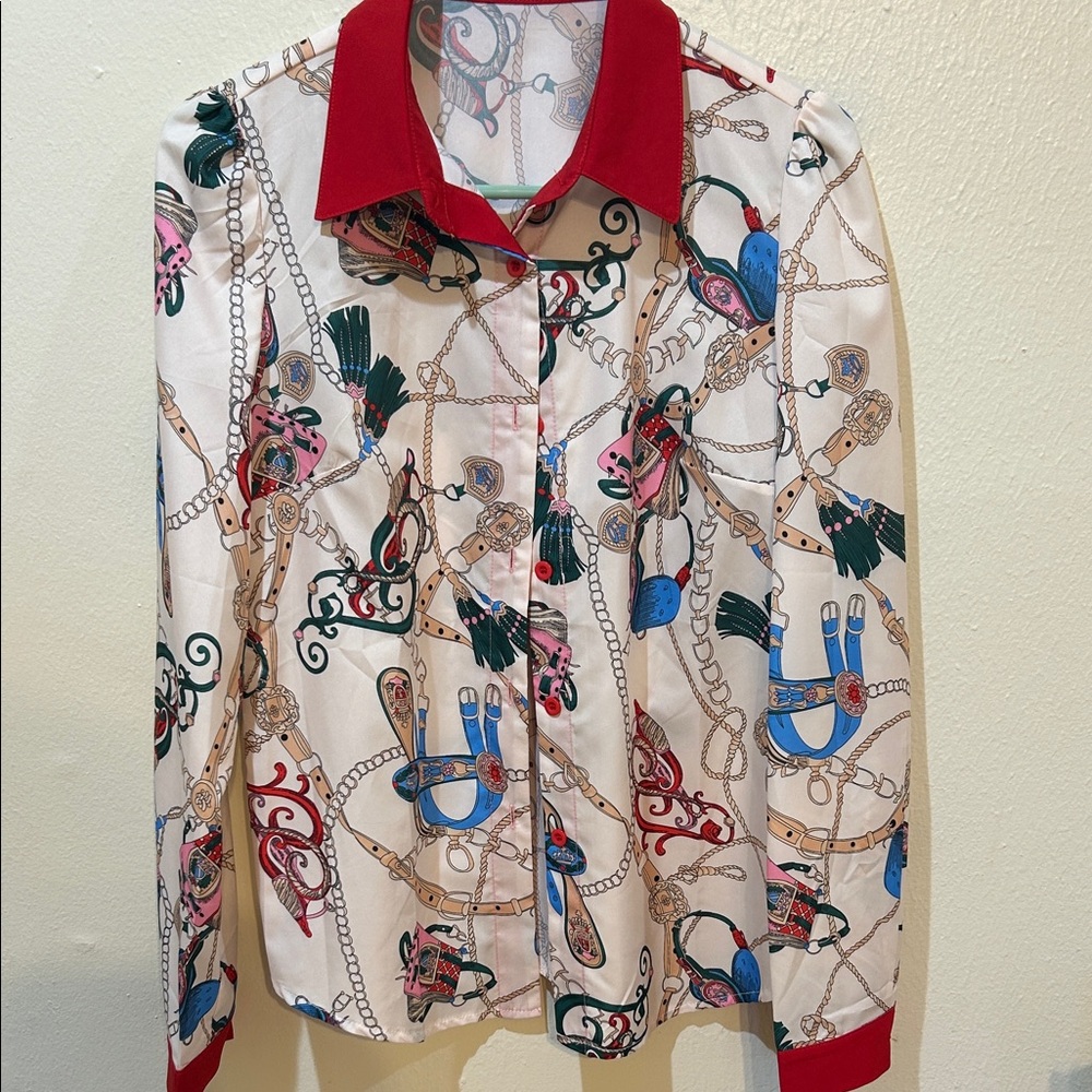 SHEIN Red Collar Chain Print Blazer